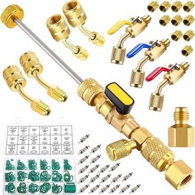 img 4 attached to 🔧 Mudder R410A Valve Core Remover Kits: Air Conditioning Refrigerant Angled Compact Ball Valve with SAE 1/4 and 5/16 Port R410 R32 Brass Adapter, Including 20 Valve Cores, 10 Brass Nut, and 270 Sealing Washer