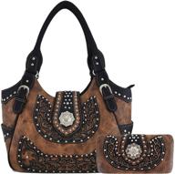 👜 western style berry conchos cowgirl country purse crossbody handbags: women's shoulder bags & wallet set in brown logo