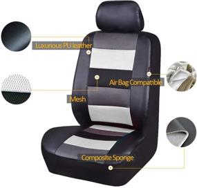 img 3 attached to Flying Banner Car Seat Covers Full Set Front Seats And Rear Bench Black Leather And Red Fabric Mesh Cover Breathable Black With Grey And White Color (White)
