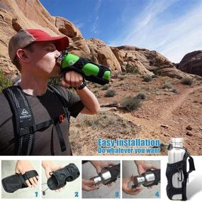 img 1 attached to 🔌 Black Portable Water Bottle Holder - Foldable Pouch, Detachable Adjustable Shoulder Strap, Sling Bag with Carabiner for Outdoor Activities