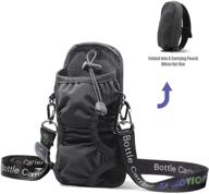 🔌 black portable water bottle holder - foldable pouch, detachable adjustable shoulder strap, sling bag with carabiner for outdoor activities логотип