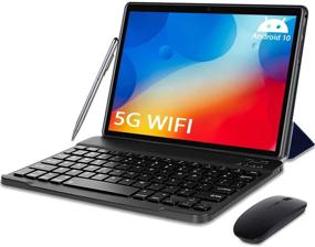 img 4 attached to 📱 5G WiFi Android 10.0 Tablet 10 Inch 2 in 1 with Keyboard, 4GB RAM, 64GB ROM, Quad-Core 1.6GHz Processor, Bluetooth, Type-C, Google Certified Tablet PC – Expandable Storage up to 128GB