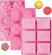obsgumu 3 pack silicone soap molds - 6 cavities flowers soap mold with different flower shapes - ideal for soap making, handmade cake chocolate biscuit, pudding - pink logo