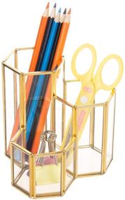 img 2 attached to 👑 Feyarl Gold Glass Makeup Brush Holder: Stylish 3 Slot Organizer for Cosmetics, Eyeliners, Pens, and Pencils – Ideal for Dresser, Bedroom, Table, Countertop, and Office Display