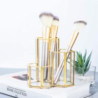 👑 feyarl gold glass makeup brush holder: stylish 3 slot organizer for cosmetics, eyeliners, pens, and pencils – ideal for dresser, bedroom, table, countertop, and office display logo