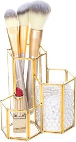 img 3 attached to 👑 Feyarl Gold Glass Makeup Brush Holder: Stylish 3 Slot Organizer for Cosmetics, Eyeliners, Pens, and Pencils – Ideal for Dresser, Bedroom, Table, Countertop, and Office Display