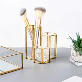 img 1 attached to 👑 Feyarl Gold Glass Makeup Brush Holder: Stylish 3 Slot Organizer for Cosmetics, Eyeliners, Pens, and Pencils – Ideal for Dresser, Bedroom, Table, Countertop, and Office Display