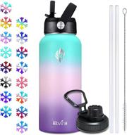 🥤 elvira 32oz stainless steel water bottle with vacuum insulation, straw & spout lids, double wall durable construction - bpa free, keeps beverages cold for 24 hours or hot for 12 hours logo