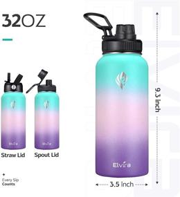 img 3 attached to 🥤 Elvira 32oz Stainless Steel Water Bottle with Vacuum Insulation, Straw & Spout Lids, Double Wall Durable Construction - BPA Free, Keeps Beverages Cold for 24 Hours or Hot for 12 Hours