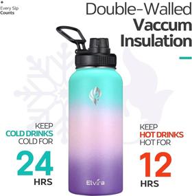 img 1 attached to 🥤 Elvira 32oz Stainless Steel Water Bottle with Vacuum Insulation, Straw & Spout Lids, Double Wall Durable Construction - BPA Free, Keeps Beverages Cold for 24 Hours or Hot for 12 Hours