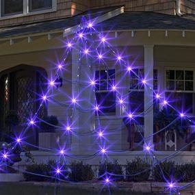 img 4 attached to 🕸️ Glow in The Dark Spider Web Lights: 1617FT Triangular Mega Black Spider Web with 135 LED Purple Lights for Halloween Party Yard Bar Haunted House Decor Indoor and Outdoor Decoration