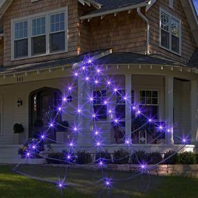 img 1 attached to 🕸️ Glow in The Dark Spider Web Lights: 1617FT Triangular Mega Black Spider Web with 135 LED Purple Lights for Halloween Party Yard Bar Haunted House Decor Indoor and Outdoor Decoration