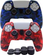 🎮 ps5 dualsense controller skin - hikfly silicone cover for playstation 5 controller grips, non-slip skin - 2 skins with 8 thumb grip caps (blue, red) логотип