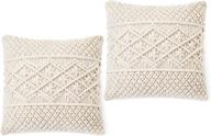 dahey macrame throw pillow cover - boho decorative cushions for bed, sofa, car - set of 2, 17 inches логотип