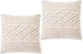 img 4 attached to Dahey Macrame Throw Pillow Cover - Boho Decorative Cushions for Bed, Sofa, Car - Set of 2, 17 Inches