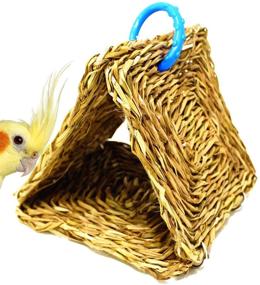 img 2 attached to 🐦 Handcrafted Seagrass Tent Hut Bird Toy for Parrot Cages - Ideal for African Grey, Amazon, Conure. Premium Quality Made in the USA.