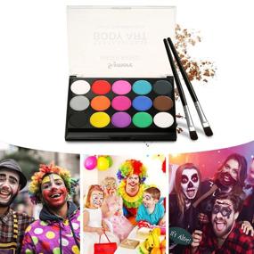 img 4 attached to Skymore Face Paint Kit - High-Quality Professional Face & Body Paint with 15 Colors, 2 Brushes - Ideal for Halloween Party, Cosplay, Thanksgiving, Christmas - Makeup Face Paint Palette Set