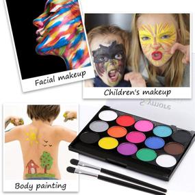 img 2 attached to Skymore Face Paint Kit - High-Quality Professional Face & Body Paint with 15 Colors, 2 Brushes - Ideal for Halloween Party, Cosplay, Thanksgiving, Christmas - Makeup Face Paint Palette Set