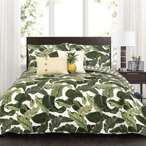 img 4 attached to 🌴 Lush Decor Green Tropical Paradise Quilt: Leaf Palm Rainforest Reversible 5 Piece Bedding Set - King: Find the Perfect King-size Tropical Bedding Set at Lush Decor