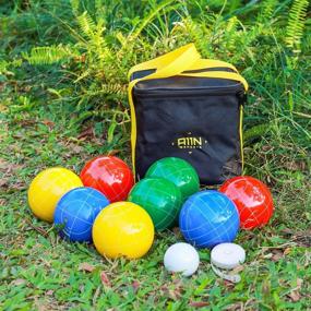 img 1 attached to 🎾 A11N 90mm Bocce Ball Set - 8 Balls in 4 Colors with Pallino, Carrying Bag, and Measuring Tape - Perfect for Backyard, Lawn, and Beach Game