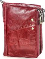 👛 fiiliix women's rfid blocking bifold red cowhide wallet - small vintage leather zipper purse with credit card holder logo