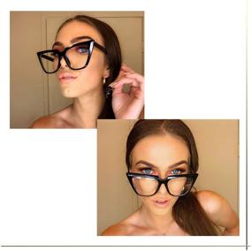 img 3 attached to 👓 Очки FEISEDY CHIC Cateye с большой рамкой и защитой от синего света для женщин с прозрачными линзами - B2619