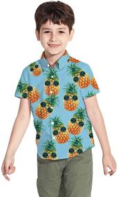 img 3 attached to Vibrant Hawaiian Flamingos: Button Sleeve Tropical Boys' Tops, Tees & Shirts