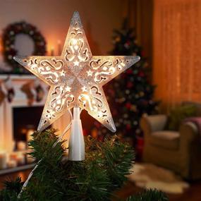 img 2 attached to Silver Glittered Hollow Star Tree Topper with Built-In 10 Bulb String Lights, 3D 🌟 Star Treetop Plug-In (Includes 4 Spare Bulbs, 2 Fuses) for Christmas Tree Decorations and Holiday Decor