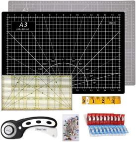 img 4 attached to 🎁 Complete O'woda Rotary Cutter Quilting Kit: A3 Cutting Mat + 45mm Rotary Cutter + Tape Measure + Patchwork Ruler + Patchwork Clip (Set of 20) + 50 Pcs Pins (Black+Gray)