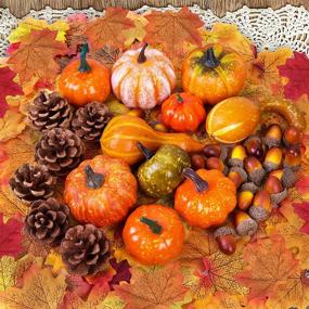 img 4 attached to 🍁 136-Piece Fall Decor for Home: Artificial Pumpkins, Foam Mini Pumpkins, Fake Maple Leaves for Wedding, Autumn, Thanksgiving, Halloween Table - Farmhouse Fall Decorations