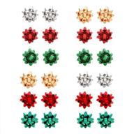 stunning hzeyn christmas bow earrings set: 12 pairs of gold, silver, 🎁 red & green glittery gift bows - perfect holiday accessory for women and girls logo