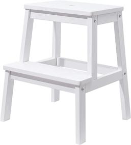img 4 attached to 🪜 HOUCHICS Wooden Step Stool for Adults - 260lb Load Capacity, Multi-Purpose 2-Step Stool in White - Toddler Kids Bedside Step Helper for Kitchen, Bathroom, Bedroom
