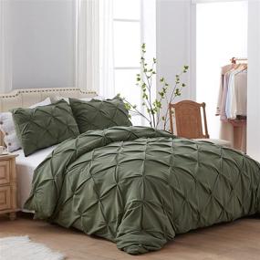 img 3 attached to 🌿 SunStyle Home Pinch Pleated Duvet Cover Olive Green: Queen Size Soft Microfiber Luxury Set with Zipper Closure & Corner Ties - All Season 3-Piece Set