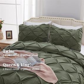 img 2 attached to 🌿 SunStyle Home Pinch Pleated Duvet Cover Olive Green: Queen Size Soft Microfiber Luxury Set with Zipper Closure & Corner Ties - All Season 3-Piece Set