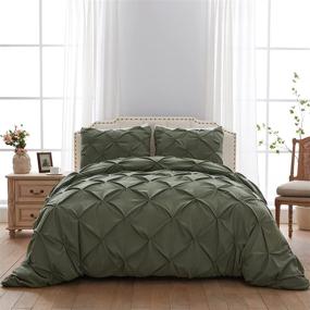 img 4 attached to 🌿 SunStyle Home Pinch Pleated Duvet Cover Olive Green: Queen Size Soft Microfiber Luxury Set with Zipper Closure & Corner Ties - All Season 3-Piece Set