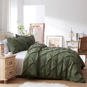 img 1 attached to 🌿 SunStyle Home Pinch Pleated Duvet Cover Olive Green: Queen Size Soft Microfiber Luxury Set with Zipper Closure & Corner Ties - All Season 3-Piece Set