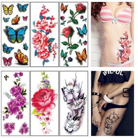 img 3 attached to 🌸 Enhance Your Style with Flower Temporary Tattoos: 3D Butterfly Rose Tattoo Stickers for Women - Waterproof, Sexy & Colorful Body Art