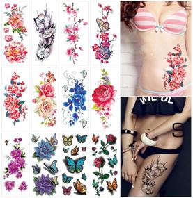 img 4 attached to 🌸 Enhance Your Style with Flower Temporary Tattoos: 3D Butterfly Rose Tattoo Stickers for Women - Waterproof, Sexy & Colorful Body Art