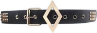 💃 coolcoco women's girls black leather belt with gold studs & metal buckle - perfect cosplay accessory outfit logo