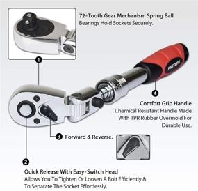 img 1 attached to 🔧 FIRSTINFO 3/8-Inch Drive Locking &amp; Flexible Extendable Ratchet Wrench Reversible, Soft-Grip with 72-Tooth Geared Action (Size Range: 10.2 - 14.1 inches)