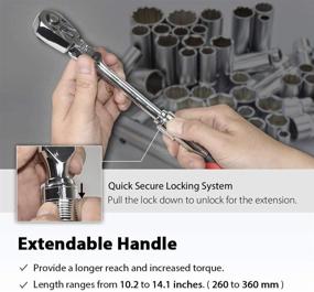 img 3 attached to 🔧 FIRSTINFO 3/8-Inch Drive Locking &amp; Flexible Extendable Ratchet Wrench Reversible, Soft-Grip with 72-Tooth Geared Action (Size Range: 10.2 - 14.1 inches)