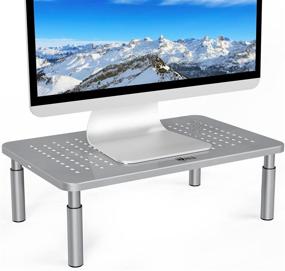 img 4 attached to 🖥️ WALI Monitor Stand Riser for Computer and Laptop with Vented Metal Platform, Adjustable Height Storage - Silver, 1 Pack