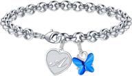 iefwell heart initial charm bracelets for girls: sparkling crystal butterfly bracelets for teens, delicate and personalized butterfly gifts logo