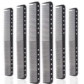 img 4 attached to 🔥 6-Piece Carbon Fiber Salon Hairdressing Comb Set - Heat Resistant Barber Comb Kit, Fine Cutting Comb (Black)