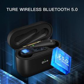 img 3 attached to Водонепроницаемые беспроводные наушники с микрофоном, Bluetooth 5.0, автоматическая пара и сенсорное управление, зарядка через USB C, внутриканальные наушники с зарядным футляром - черные.