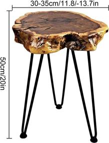 img 3 attached to 20-Inch Tall Rustic Wooden Edge End Table with Hairpin Legs - Hurricom Rustic Old Round Wood Side Table Nightstand Accent Table