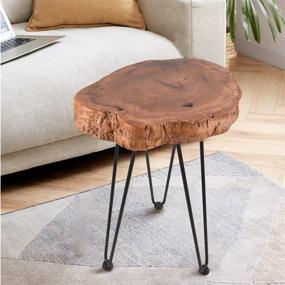 img 4 attached to 20-Inch Tall Rustic Wooden Edge End Table with Hairpin Legs - Hurricom Rustic Old Round Wood Side Table Nightstand Accent Table