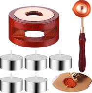 7-piece wax seal kit: mudder wax seal warmer, melting spoon, 5 tea candles, wax sticks, beads, melting furnace tool for wax sealing stamp, greeting wedding invitation cards logo