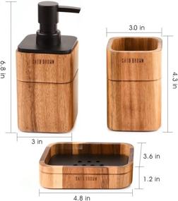 img 1 attached to 3-Piece Satu Brown Acacia Wood Bathroom Accessory Set: Soap Dispenser, Tumbler & Soap Dish - Ideal for Bathroom Decor and Housewarming Gifts