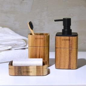 img 3 attached to 3-Piece Satu Brown Acacia Wood Bathroom Accessory Set: Soap Dispenser, Tumbler & Soap Dish - Ideal for Bathroom Decor and Housewarming Gifts